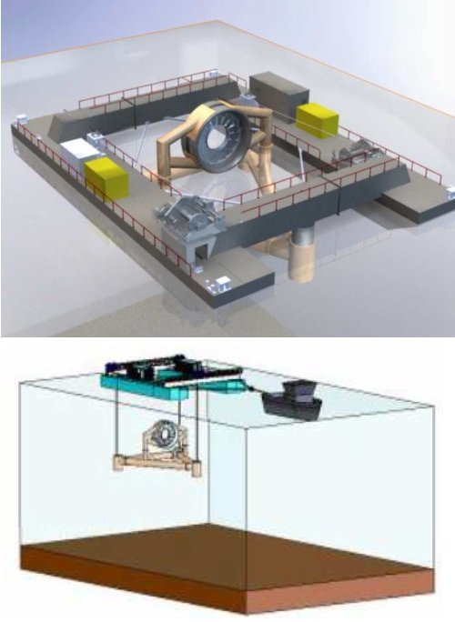 Fig.6. Schéma du transport et de la pose de l'hydrolienne au fond de la mer. Crédit EDF – DCNS.